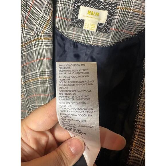 Anthropologie Maeve Lilith Gray Plaid Relaxed Fit Boho Blazer Jacket Sz 10 - Picture 4 of 5